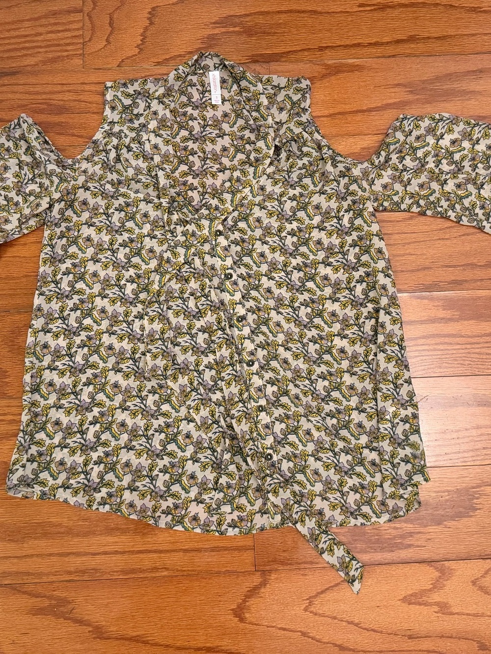 Xhilaration Girls Floral Cold-Shoulder Top - Olive Green